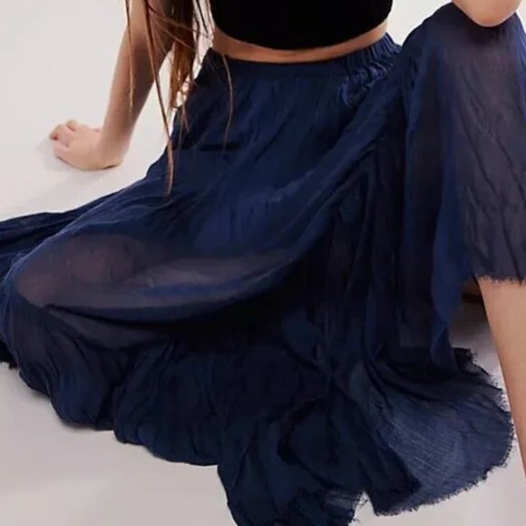 Free People Fp One Clover Skirt Asymmetrical Tiered Mid-rise Indigo New XS